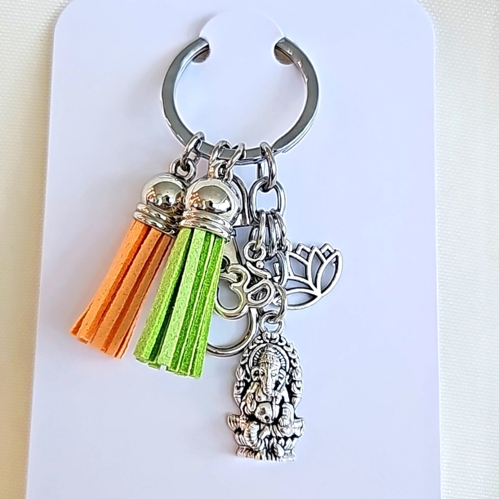 NEW! Lord Ganesh OM Lotus Keychain Purse Charm ~ India God Sacred Elephant